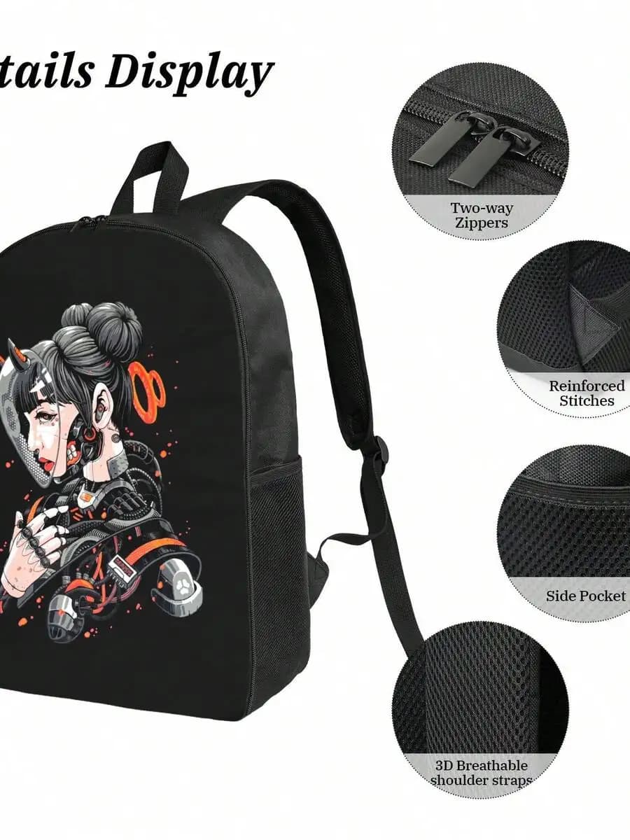 Cyberpunk Cyborg Girl Waterproof Backpack Large Capacity Anti-Theft Laptop Bag Travel School College Work Casual Unisex Daypack
