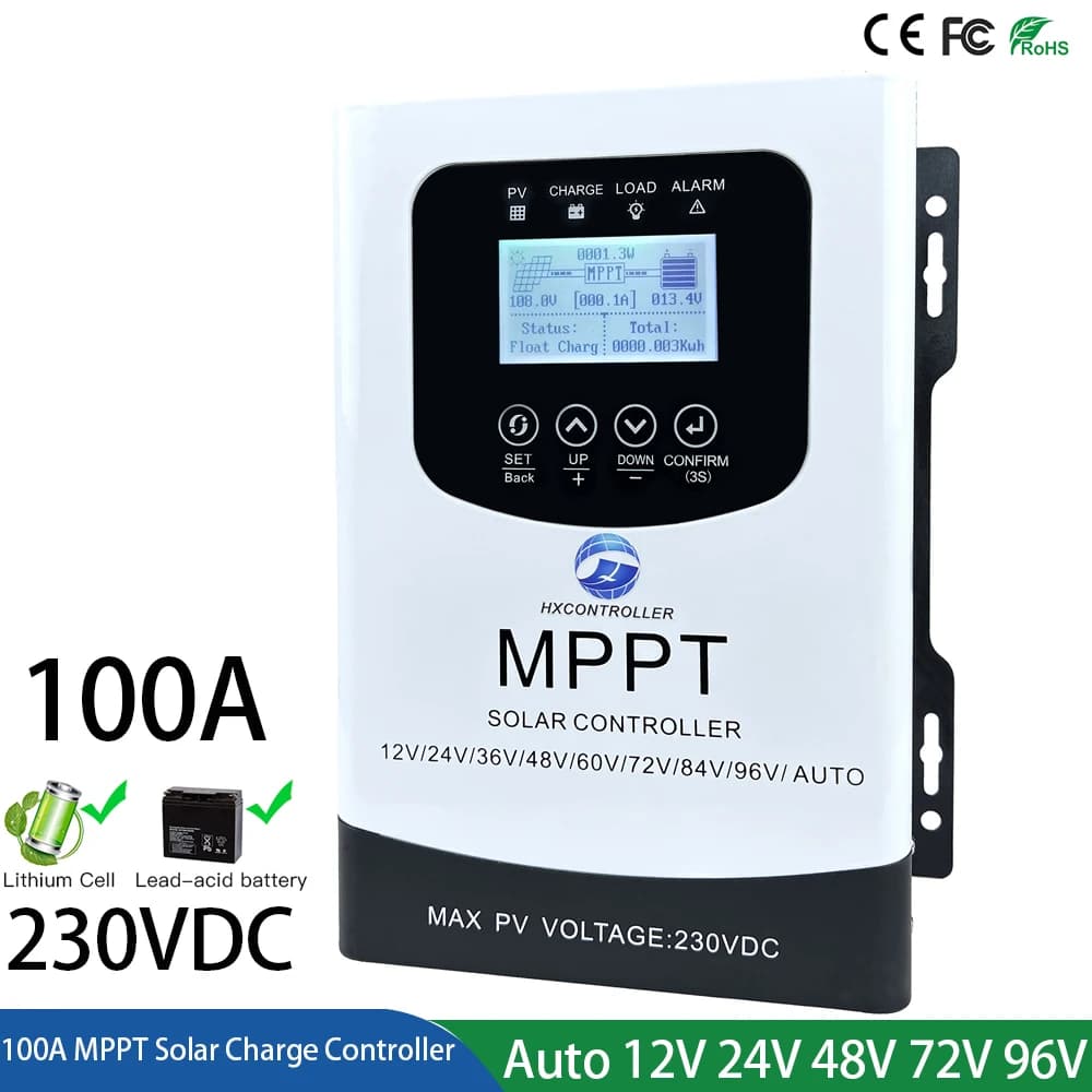 Brasile Stock MPPT 100A 230VDC Regolatore di carica del pannello solare 60A 80A Regolatore fotovoltaico RS485 WIFI Monnitor per sistema domestico da 12V a 96V