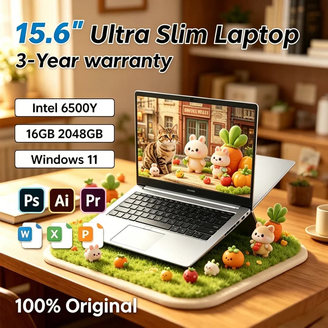 Laptop Arcane Sleek 15.6 2026 con Intel 6500Y, 32GB RAM, 2TB SSD, Batteria 5000mAh, Windows 11, Tastiera Retroilluminata e Lettore di Impronte Digitali per Professionisti