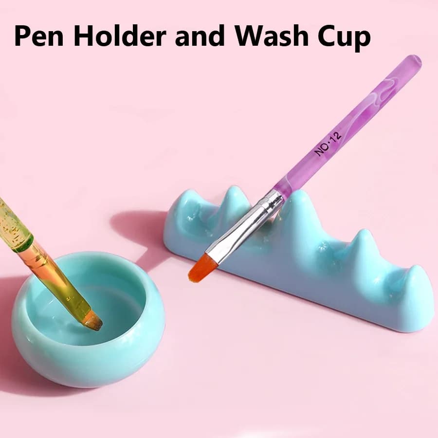 Set of acrylic nail brush wash bowls with powder container and brush holder Tools for salon manicure and home use