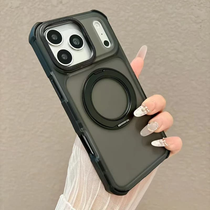 For IPhone 17Pro Max 11 13 14 15 16 Pro 360° Rotating Metal Bracket Four Corner Anti Drop Airbag Wireless Charging Phone Case