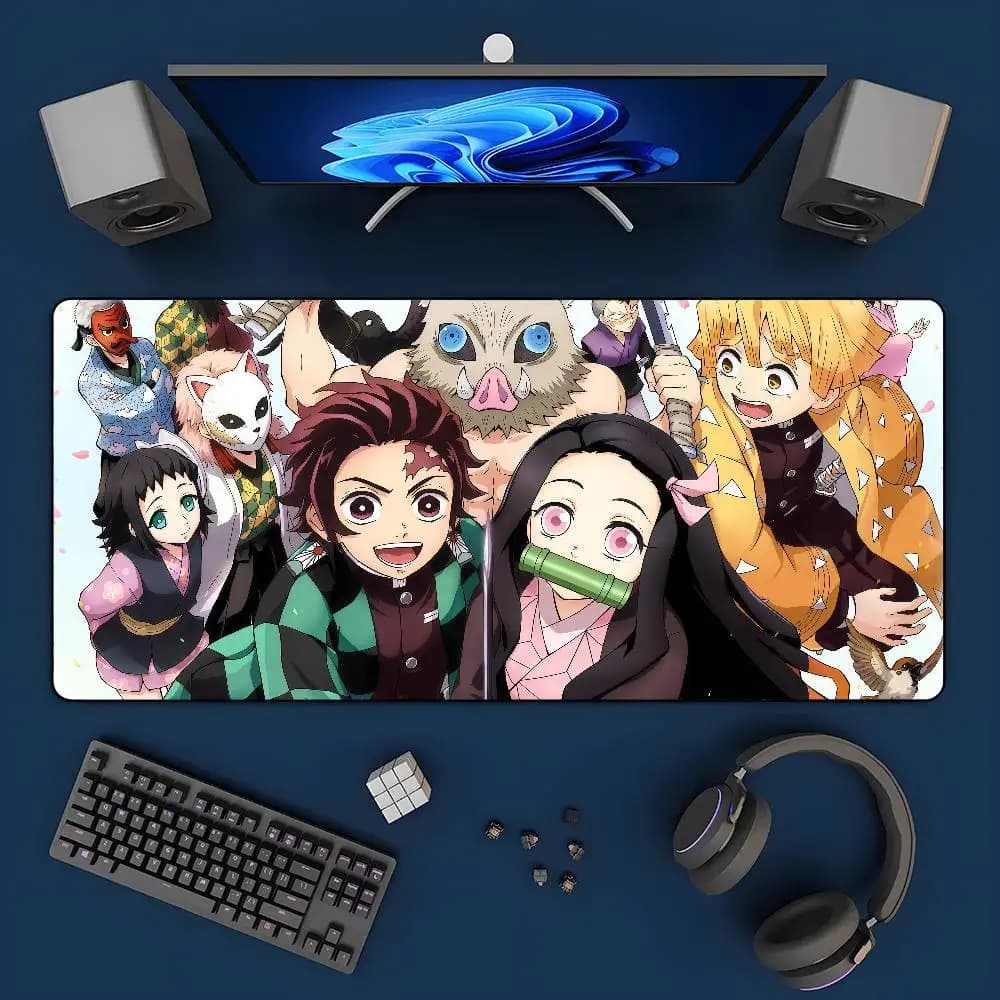 Tappetino per mouse da gaming Demon Slayer Muzan Anime, grande, in gomma, per tastiera e scrivania, con bordi cuciti da 2 mm.