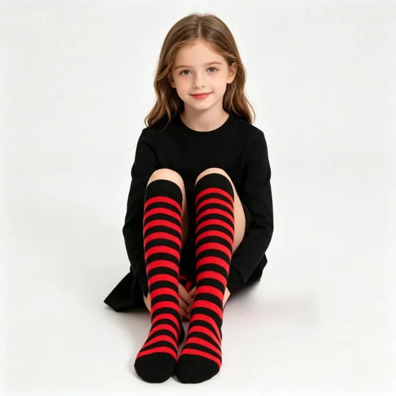 Children's Festive Striped Knee-High Knitted Socks, Daily Wear & Stage Performance Dress Socks for Girls, Stretchy Fine Stripes