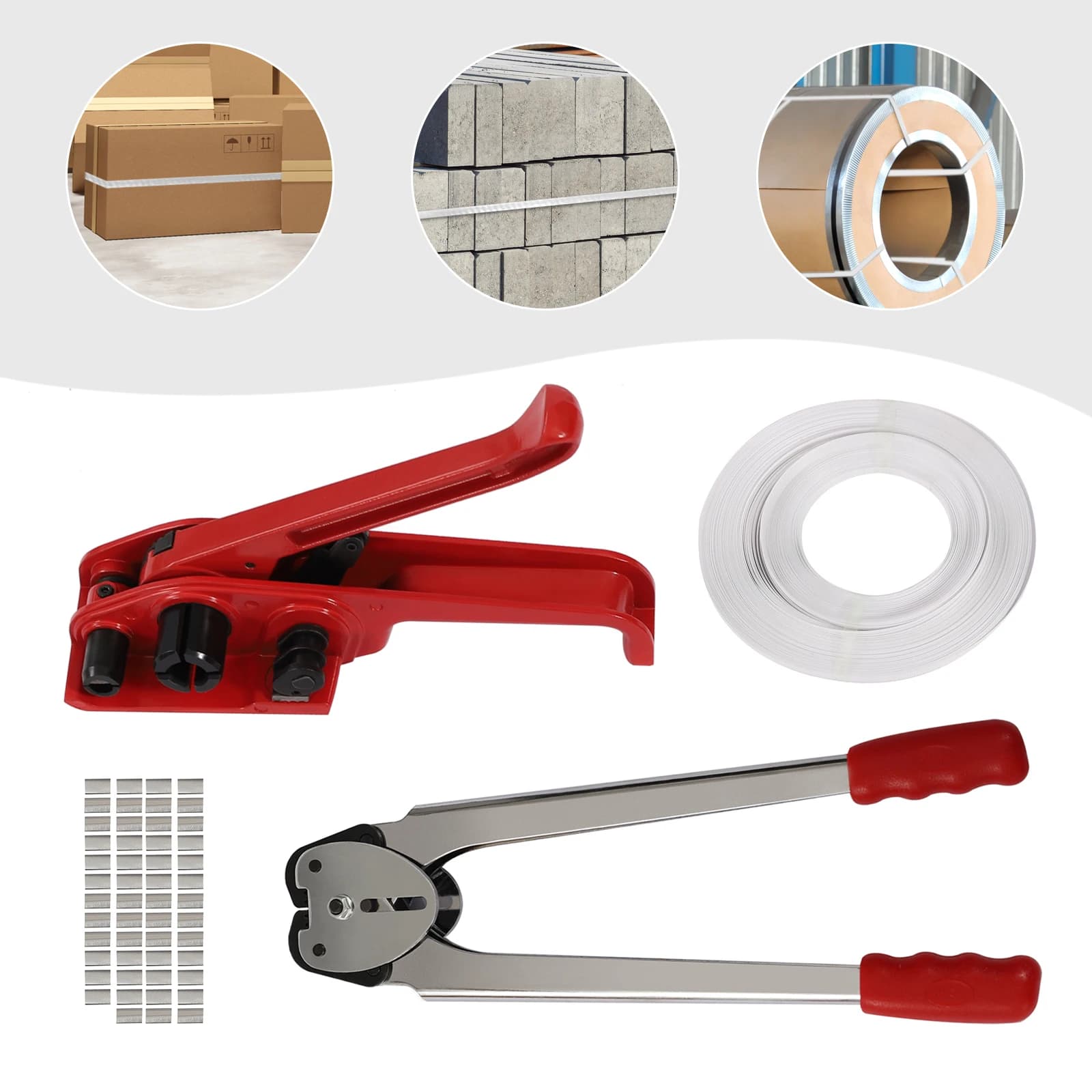 Kit di imballaggio e reggiatura, tensionatore per cinghie da imballaggio da 2-16 mm per pacchi da magazzino, deposito in garage