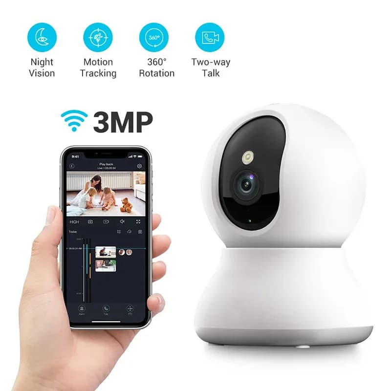 Telecamera IP Intelligente 2K 360° ° Telecamera di Sicurezza WiFi con Visione Notturna, Webcam Wireless per Monitoraggio Bambini