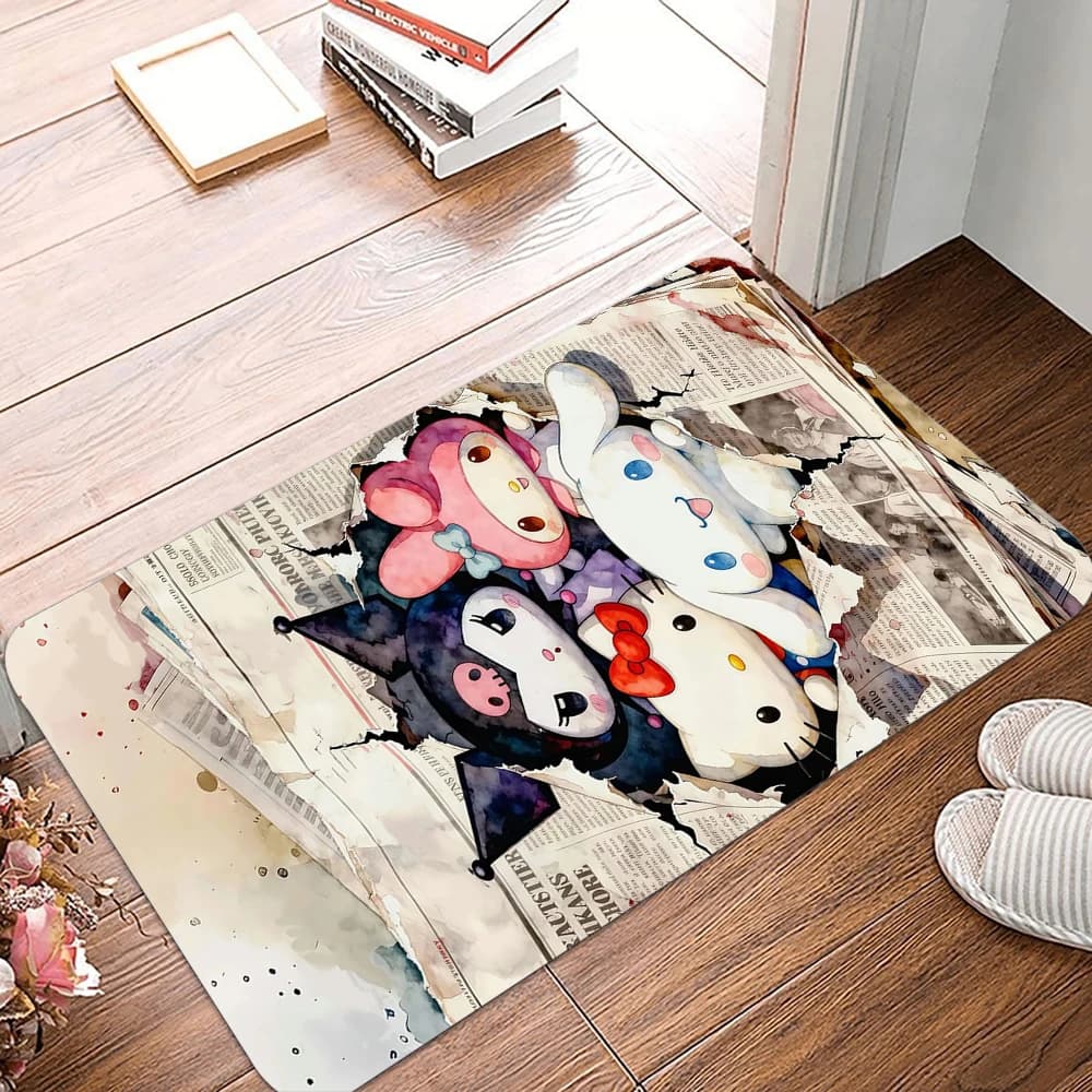 Sanrio Characters Floor Mat Non Slip Flannel Doormat Cute Cartoon Entry Rug Bathroom Bedroom Home Decor Carpet