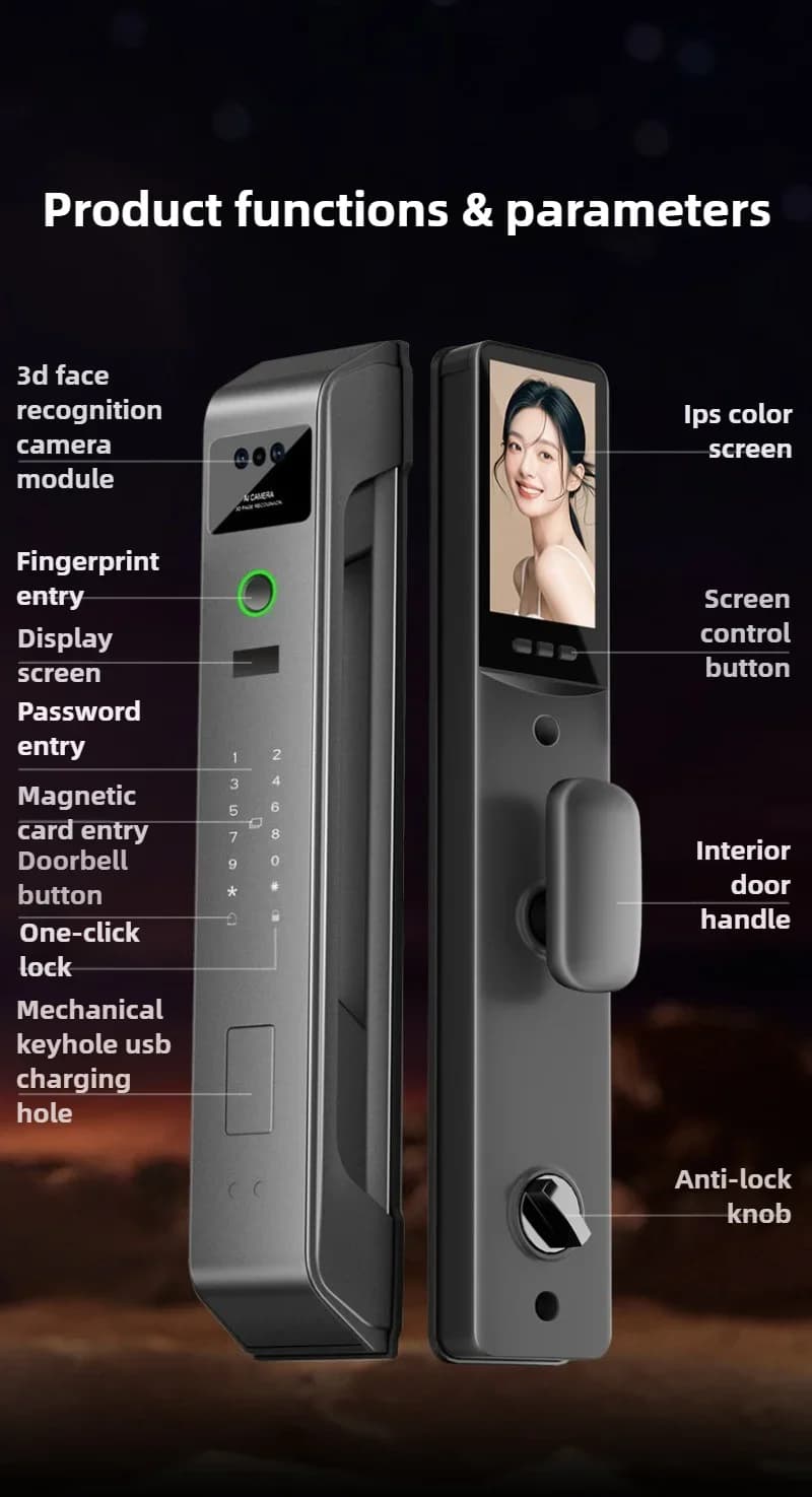 Smart Lock Capture Intercom Palm Vein 3D Facial Recognition Monitoring Fingerprint Lock Automatic Password Lock Home Electronic
