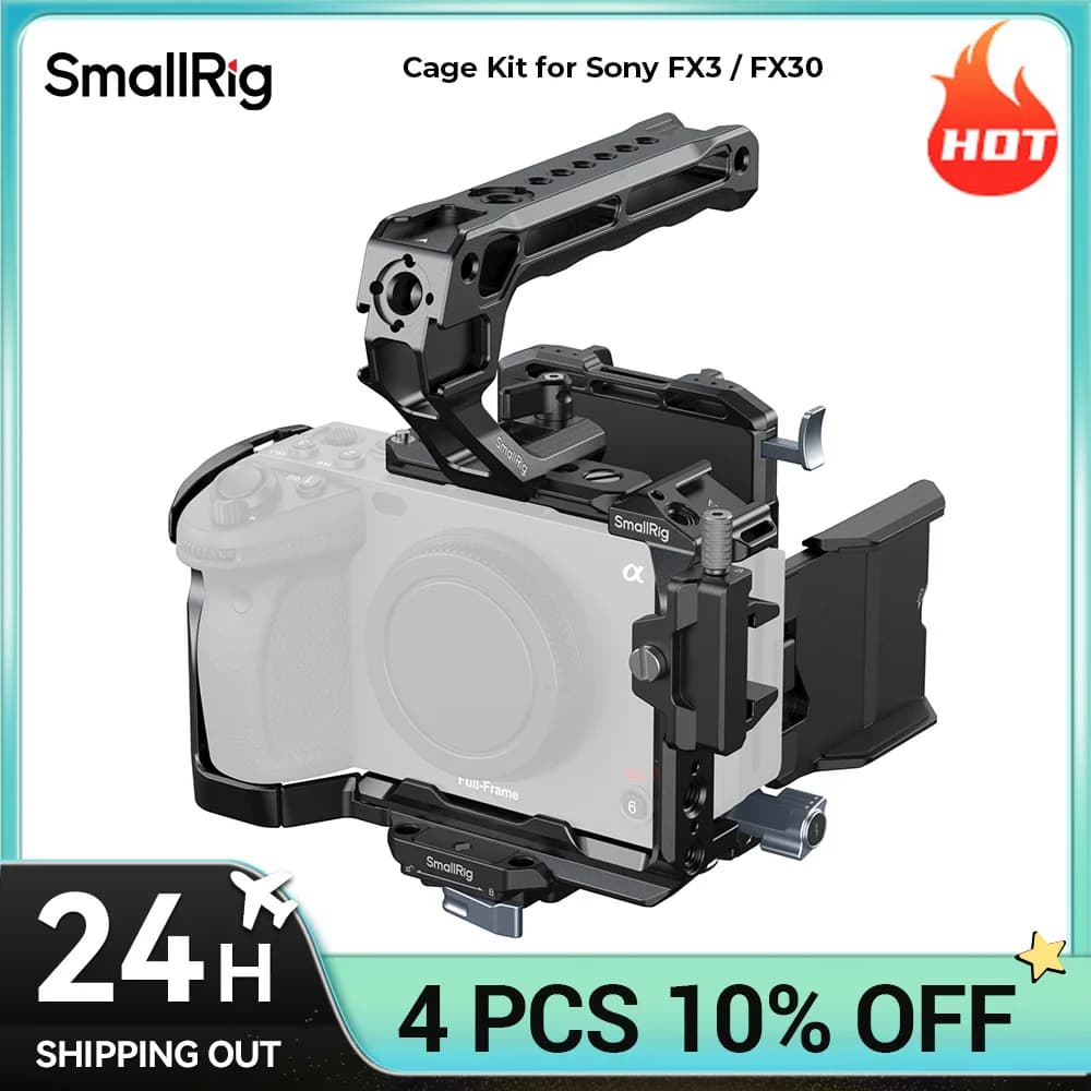 SmallRig Kit Gabbia per Fotocamera FX3 / FX30 per Sony FX3 / FX30 con Impugnatura Superiore, Piastra Batteria V-mount, Guida NATO e Protezione Schermo
