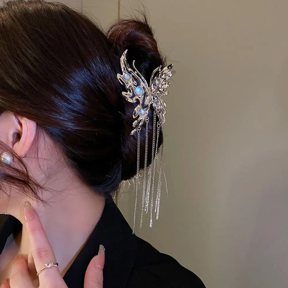 Diamond Butterfly Rhinestone Hair Claw Metal Ponytail Holder Tassel Hair Clip Hair Styling Clip Hair Accessories
