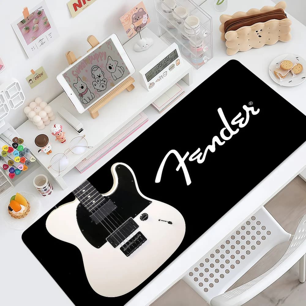 Tappetino per mouse alla moda F-Fender a forma di chitarra, antiscivolo con bordi cuciti, per ufficio, studenti, gaming, spesso, grande, per scrivere, con cuscino
