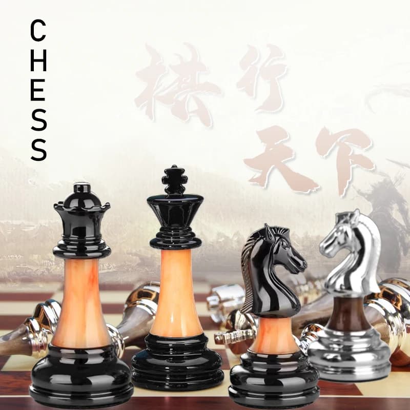 Set di scacchi di lusso grande, gioco da tavolo per famiglie, pezzi degli scacchi con placcatura ponderata, gioco di scacchi da 32 pezzi, altezza king 90/109/110 mm