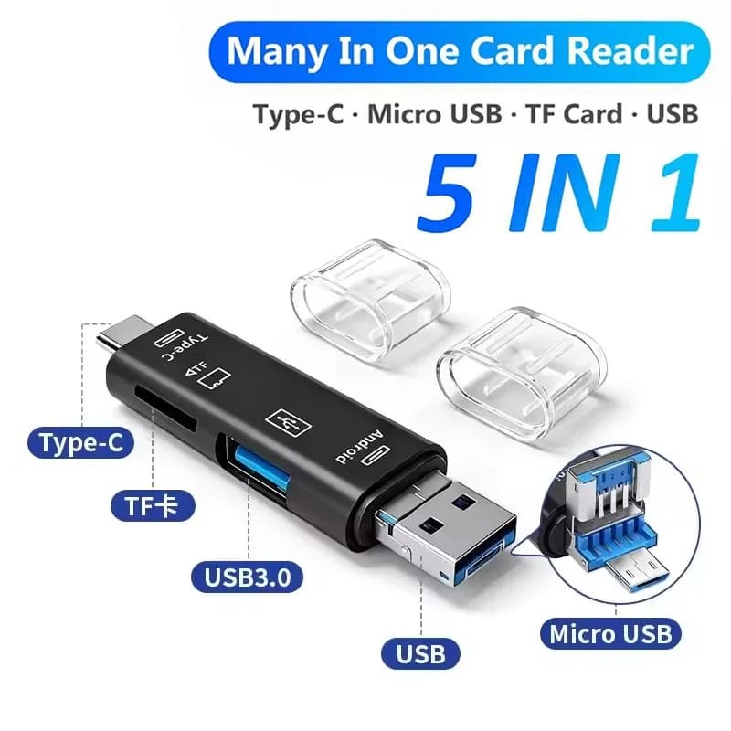 5 In 1 High Speed Data Transfer USB Type C Card Reader For Phone Tablet Laptop PC TF SD Memory Reading Office Travel Data Tool