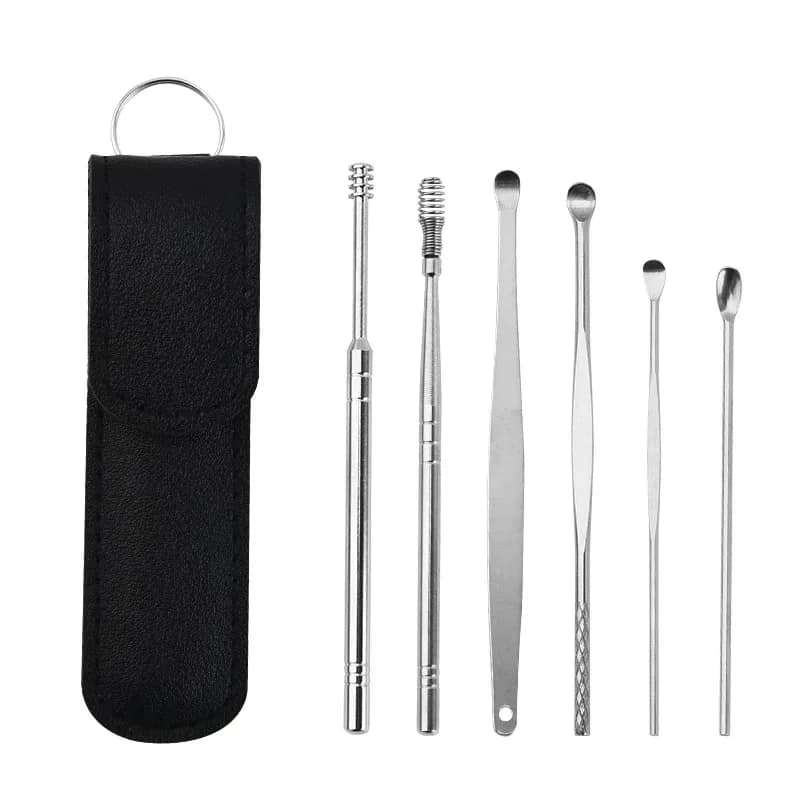 Set di 6 Pezzi per la Pulizia delle Orecchie in Acciaio Inossidabile, Strumenti per la Rimozione del Cerume, Cucchiaio Curette, Attrezzi per la Cura delle Orecchie