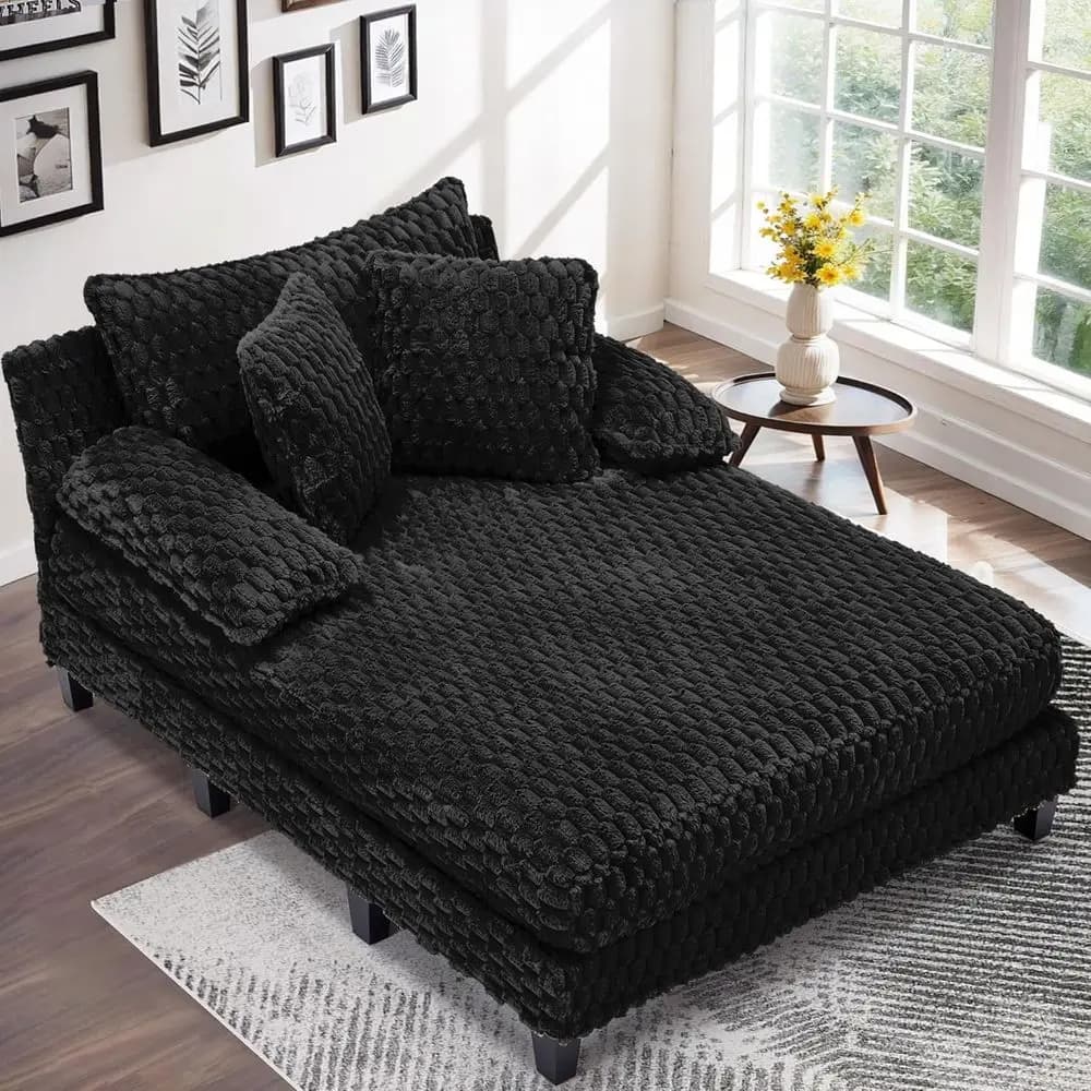 Chaise longue regolabile per interni, divano letto singolo da 59 pollici con 3 cuscini lombari, chaise longue imbottita oversize per soggiorno