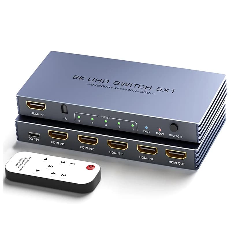Nuovo aggiornamento 8K@60Hz 4K@240Hz Switch HDMI Selettore HDMI 2.1 in alluminio 5 in 1 uscita con HDR10+ HDCP2.3 per PS5/4 Xbox PC TV