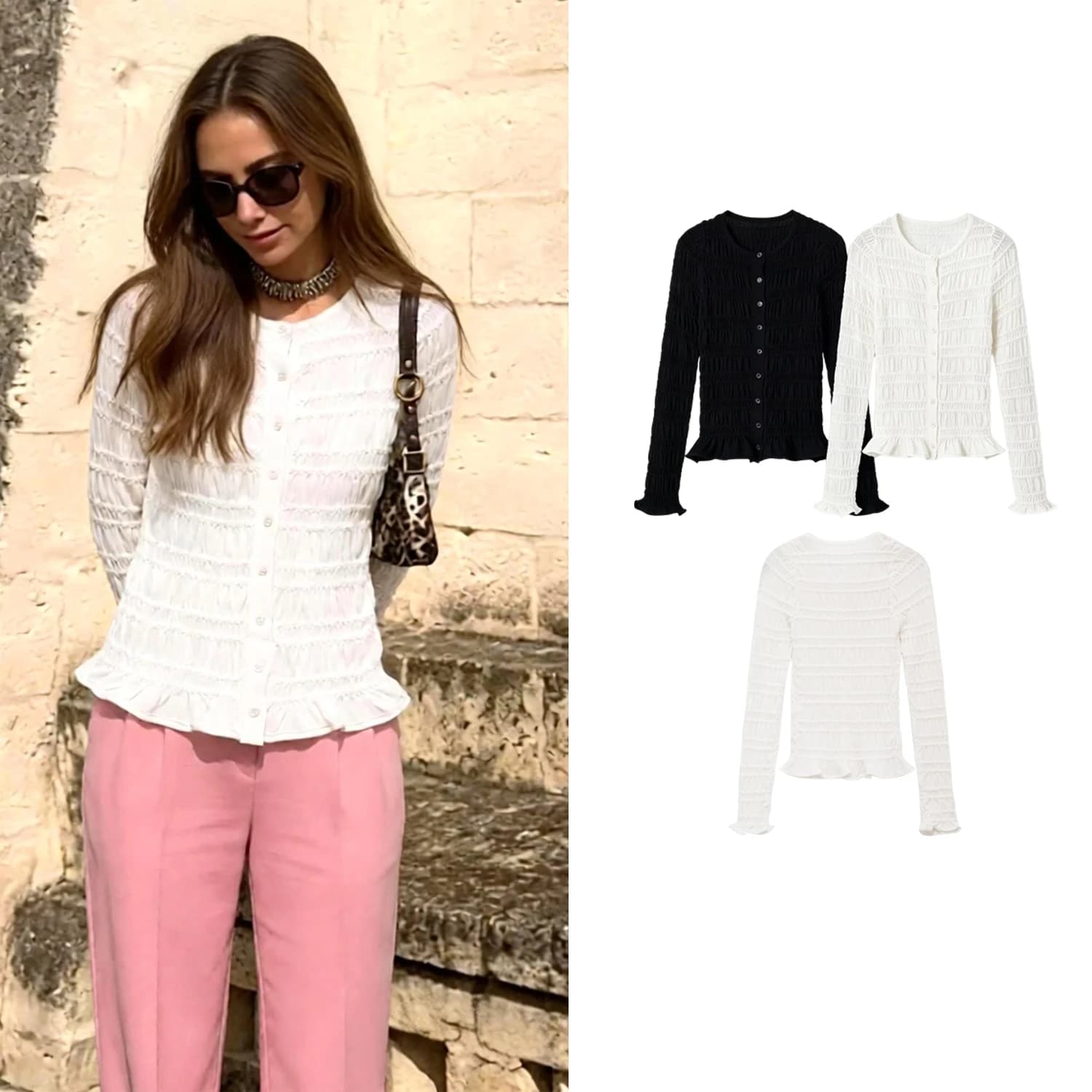 Women White Knitted Cardigan Wrinkled Honeycomb Needle Design Autumn Female Single Breasted Slim Sweaters Lady Vintage Crop Tops