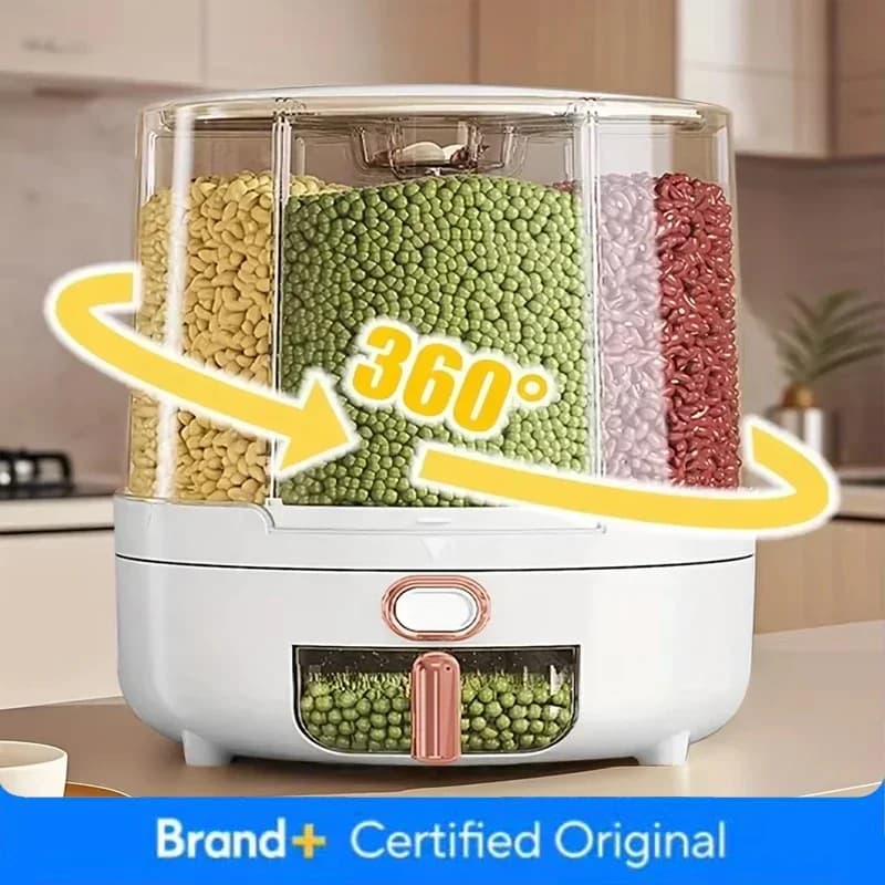 6 compartments 360 ° Airtight rotary container for food - Humidity resistant for cereals, candies, rice - Kitchen pantry organizer