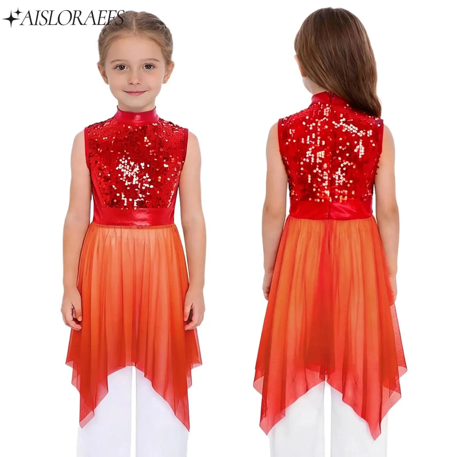 Ragazze adorano lode costume di danza liturgica lirica danza moderna tunica abito senza maniche orlo asimmetrico paillettes corpetto abito