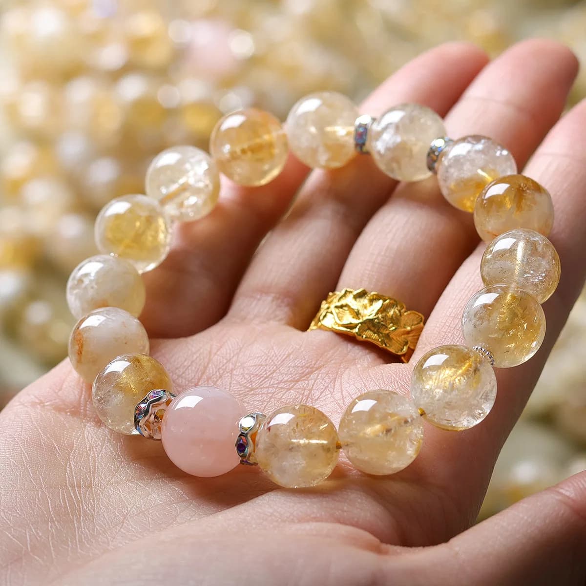 12mm Yellow Tower Crystal Round Bead Bracelet Chinese Style Pink Crystal Bracelet for Women Gifts