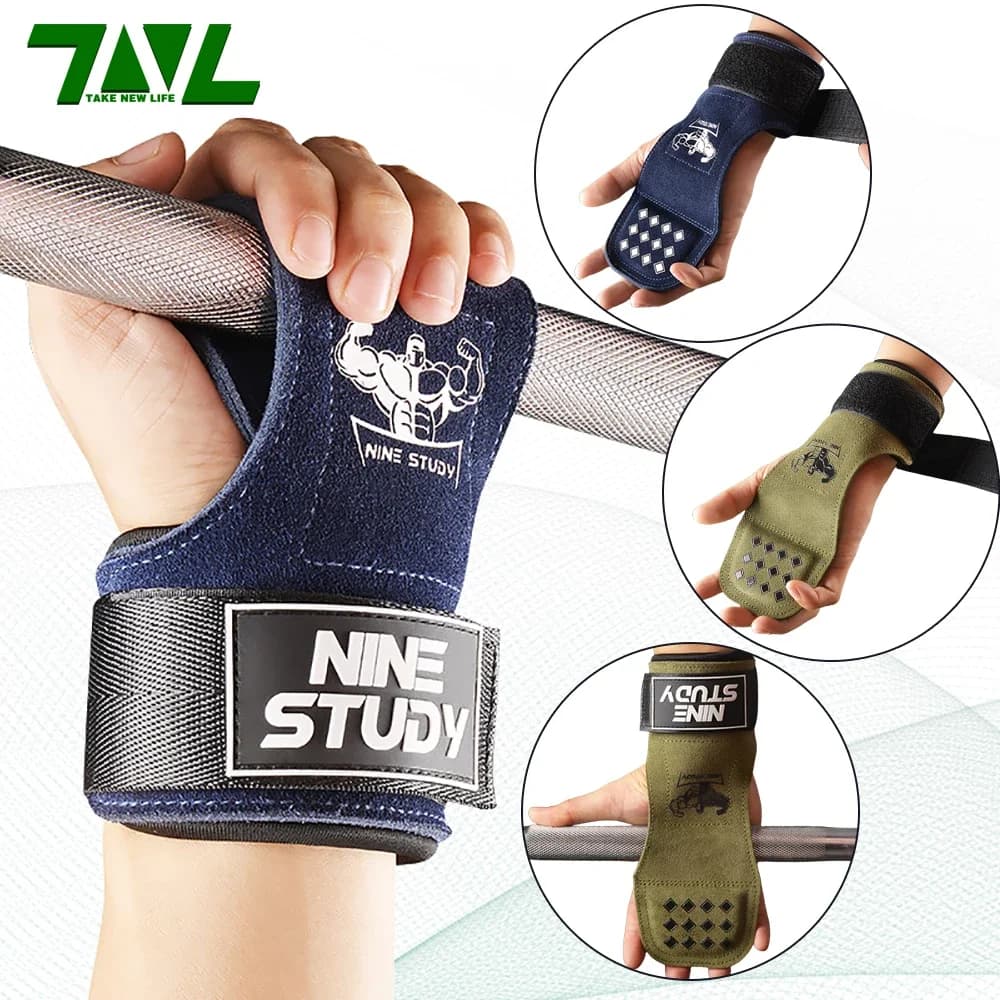 1 pair of gym fitness gloves in cow leather premium lifting straps anti-slip weight lifting belt for palm protection