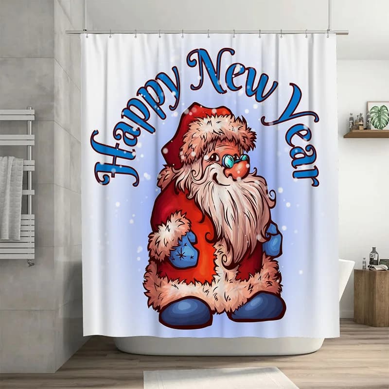 TU Festivo Babbo Natale Tenda da doccia Decorazioni per le vacanze di Natale Set da bagno impermeabile Casa delle vacanze Buon Natale Regalo di Natale Hol