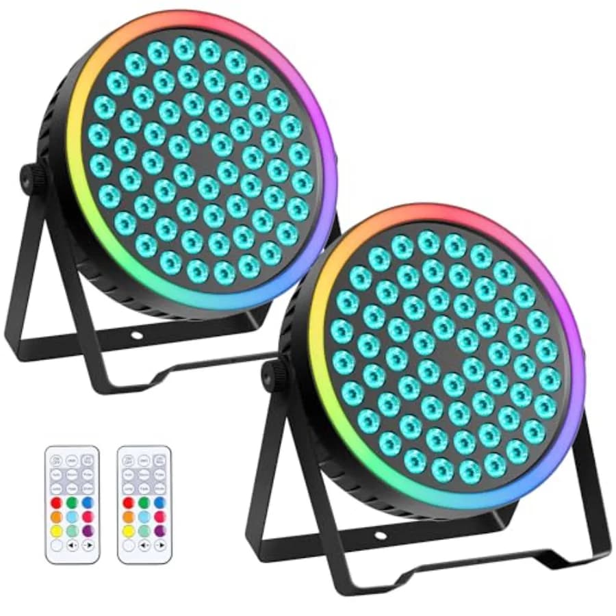 RGB Stage Par Can Light with Light Strip-90W LED Stage Lighting with Remote, DMX512 Sound Activated and Auto Strobe Jump Modes