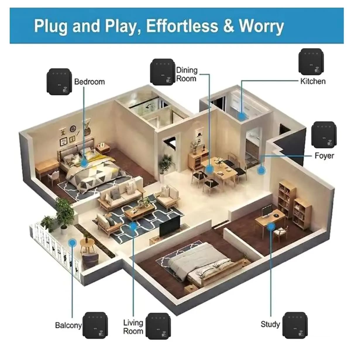 [2026 Trend]300Mbps WiFi Repeater, 2.4GHz, Wireless Signal Booster, WiFi Signal Extender for Home Walls EU Plug