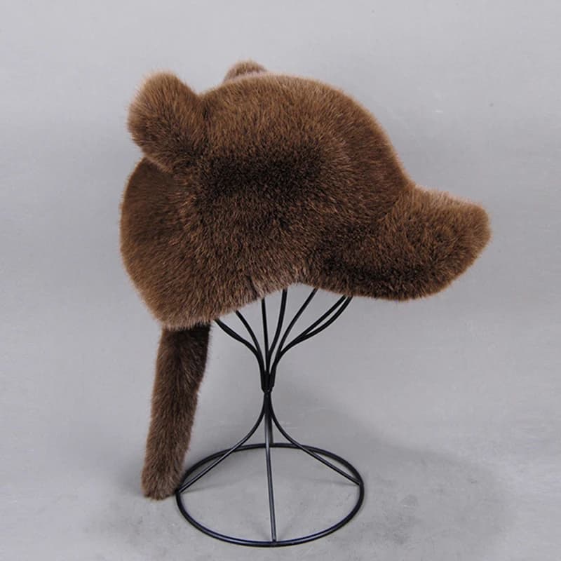 Plush Hat for Adult Children Teens Outdoor Commute Windproof mink faux fur Tail Hat Russian Winter Keep Warm baseball cap