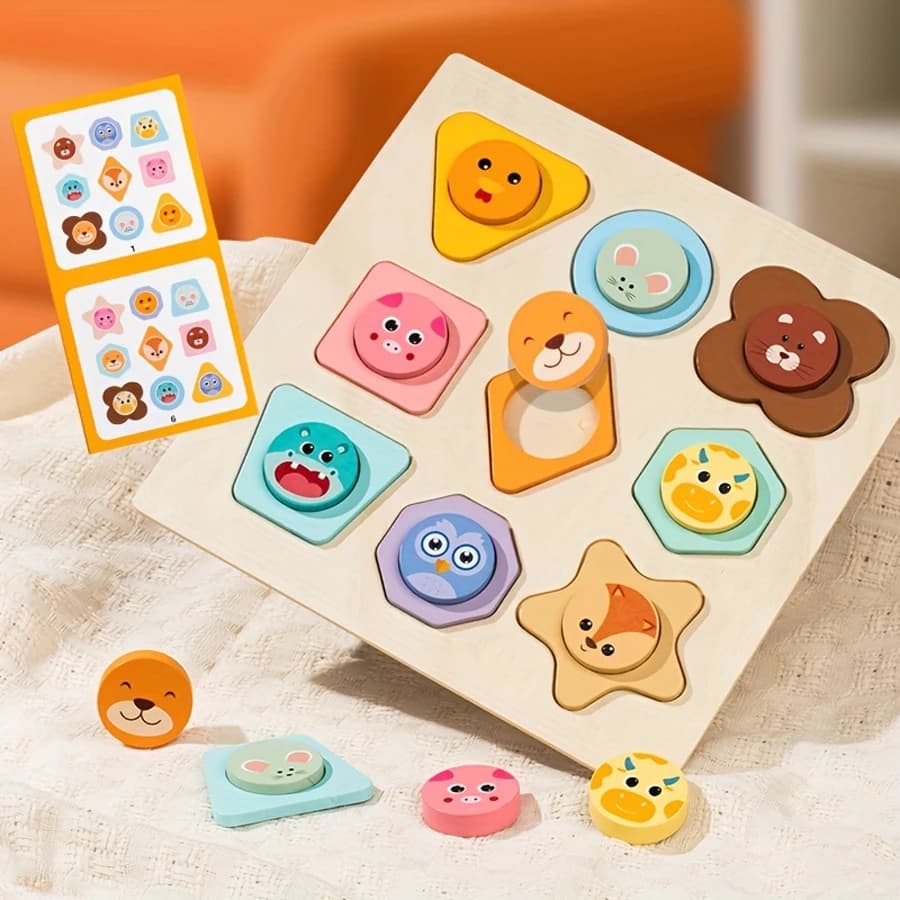 18 pezzi di grandi dimensioni per animali e forme, tavola di corrispondenza, forma di colore in legno, puzzle educativo adatto per regali, giocattoli cognitivi