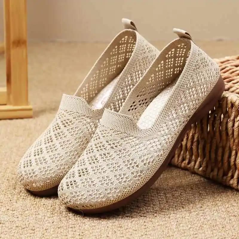 Scarpe da Lavoro Comode e Piatte da Donna, Mocassini Estivi in Tessuto Beijing con Fondo Morbido, Traspiranti e alla Moda per l'Ufficio