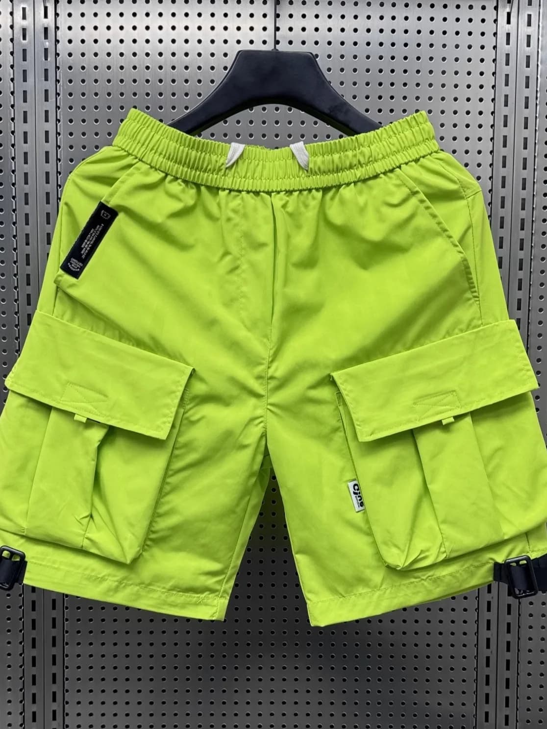 Summer Fluorescent Couple Shorts Men's Workwear Large Crotch American Trendy Brand Multi-Pocket Straight Five-Part P...