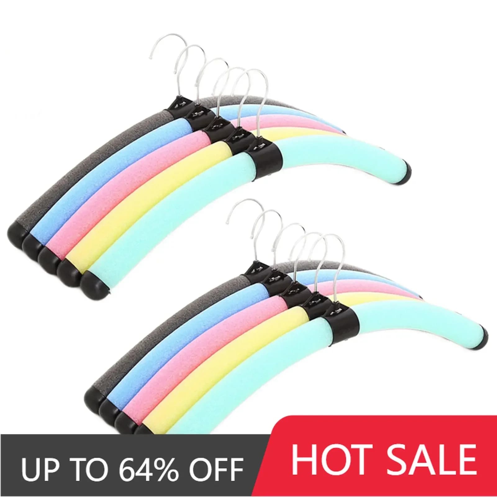 10 PCS Colorful Foam Sponge Coat Hangers,Bendable Flexible Rack For Outdoor Camp Travel,Wide Shoulder Non-Slip Clothes Storage