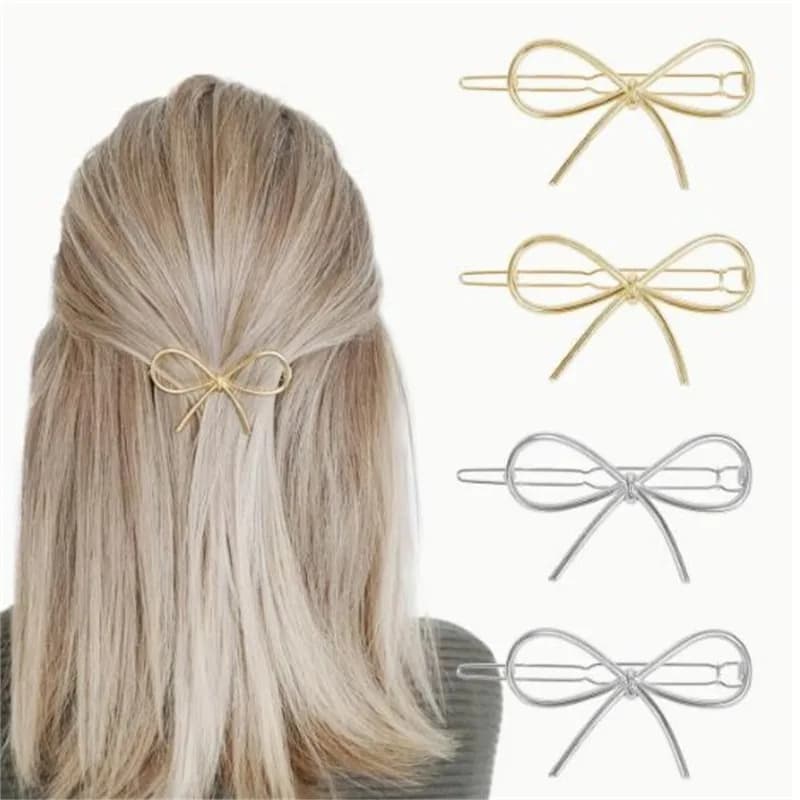 2 gold and silver bow hair clips, adorable, cute, fashionable, elegant, accessories for women and girls, new headdress for casual everyday outfits