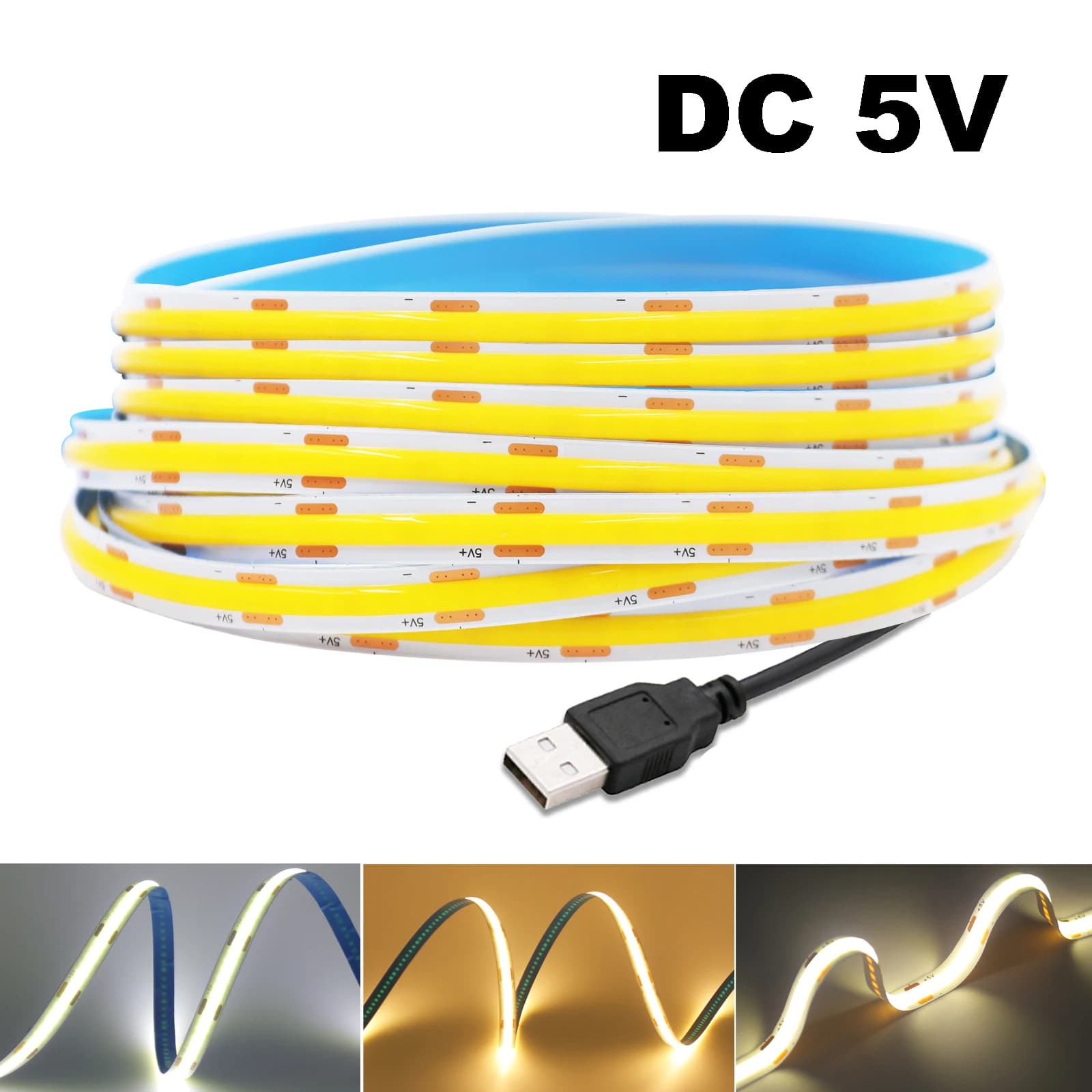 Striscia luminosa a LED COB USB DC5V super luminosa 320LED/m Illuminazione lineare flessibile ad alta densità Caldo/Naturale/Bianco 50cm 1m 2m 3m 4m 5m