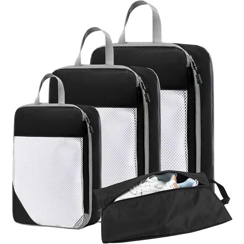 4Pcs/Set Clothing Compressible Travel Storage Bag Thickened Fabric Packing Cubes Clothes Shoes Toiletry Storage Bag Space-Saving