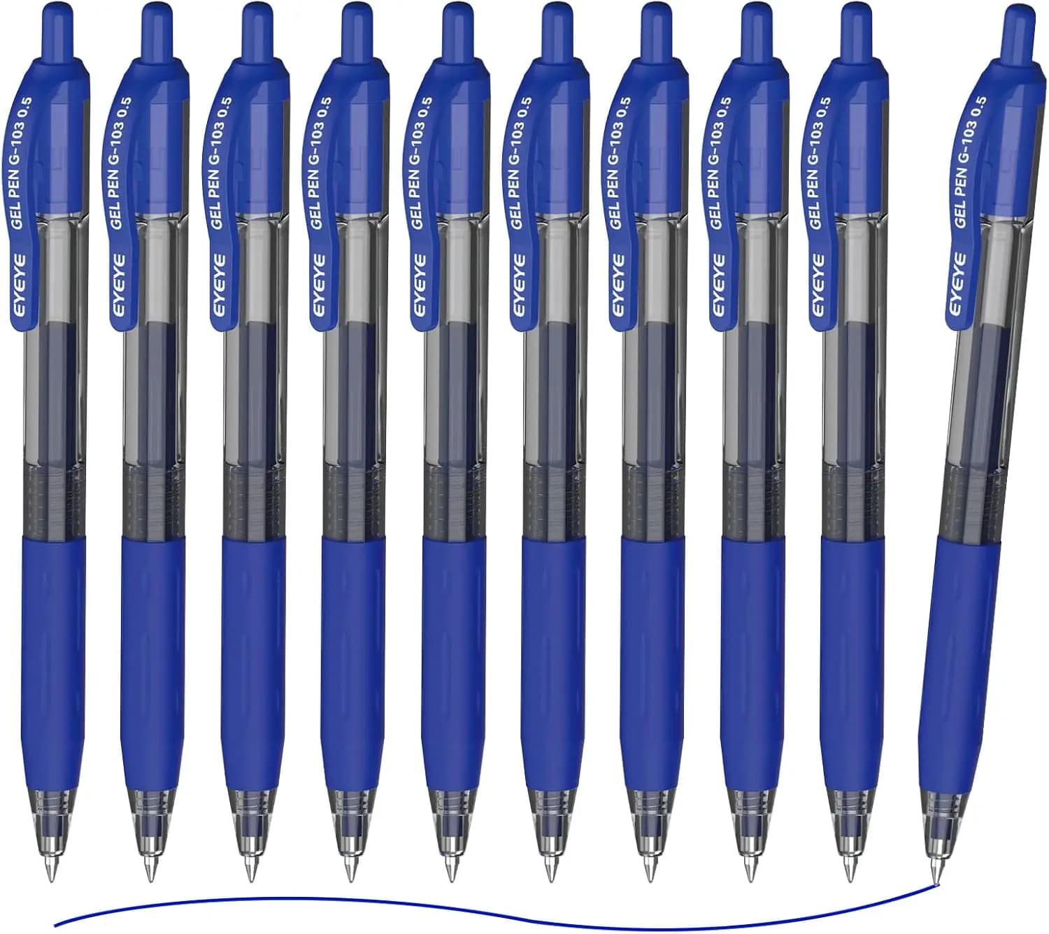 Penne Gel Retrattili Punta Extra Fine 0.5mm Inchiostro Blu ad Asciugatura Rapida, Confezione da 10 Penne per Scrittura Fluida per Ufficio e Scuola