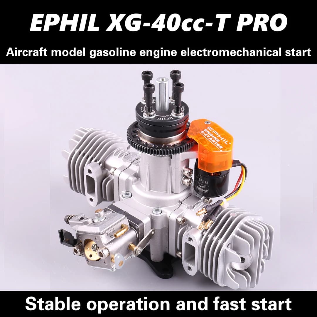 Motore per aereo modello EPHIL XG-40cc-T pro - Doppio cilindro oposto con testa calda per avviamento elettrico per centrale elettrica per aereo RC ad ala fissa