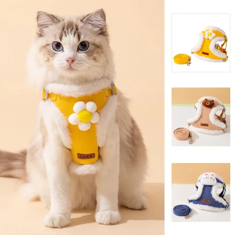 Adjustable Pet Harness Winter Vest for Small to Medium Dogs Cute Cat Puppy Leash Collar Outdoor Walking Pet Accessories