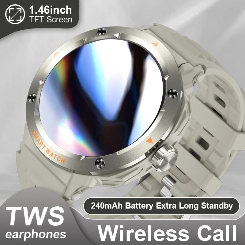 Smartwatch sportivo LIGE 2 IN 1 con auricolari TWS, NFC, cardiofrequenzimetro, monitoraggio dell'ossigeno nel sangue, fitness tracker, chiamate Bluetooth, per uomo