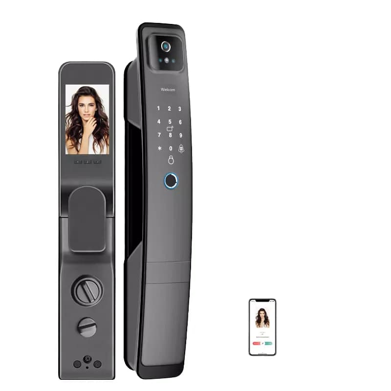 Home Security Digital Smart Wood Door Lock With 3D Face Recognition High-Speed Low-False Built-in Camera Tuya App & Cloud