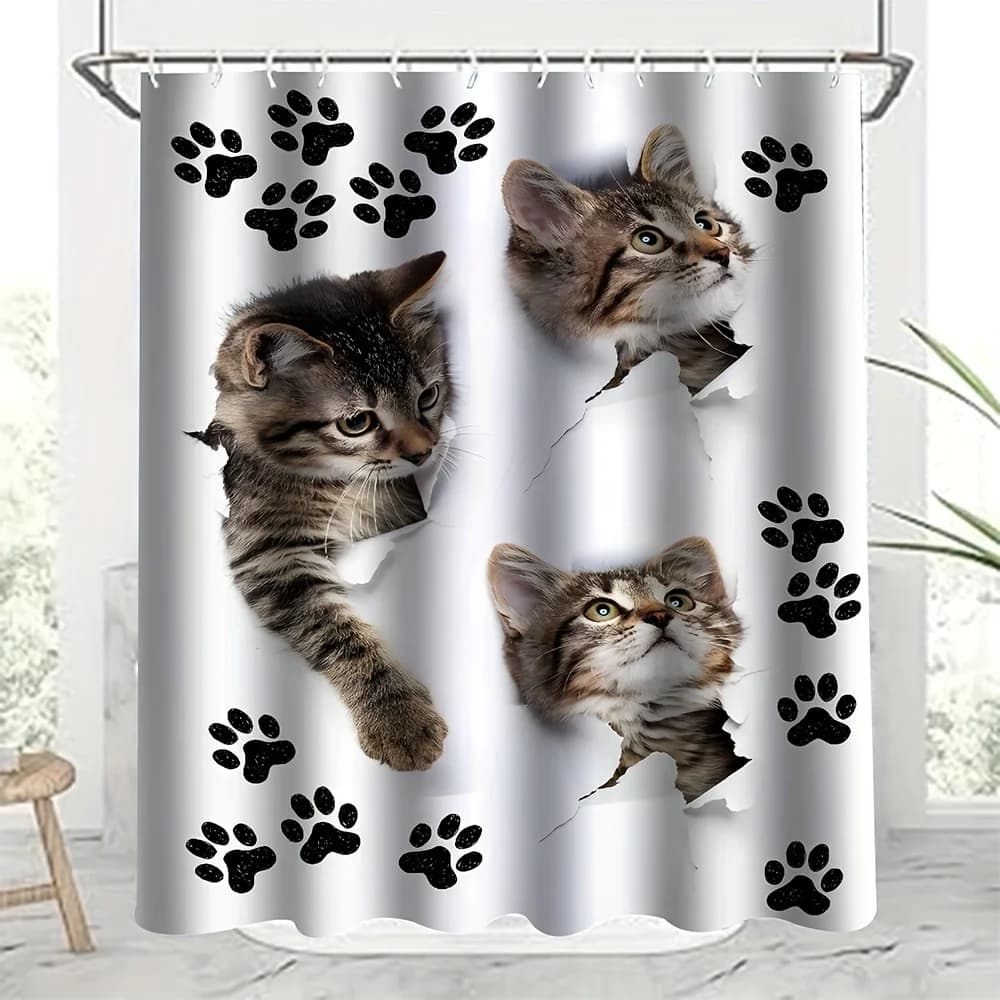 Tre simpatici gatti malvagi Stampa artistica Decorazione per feste Tenda da doccia singola impermeabile Tenda da doccia per bagno appartamento dell'hotel