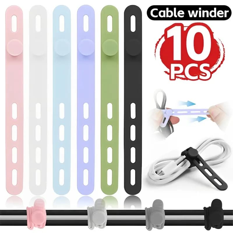Organizzatore di cavi di ricarica Fascette per cavi in silicone Gestione della clip per auricolari Cavi dati riutilizzabili regolabili Cinghie Serrature per Home Office