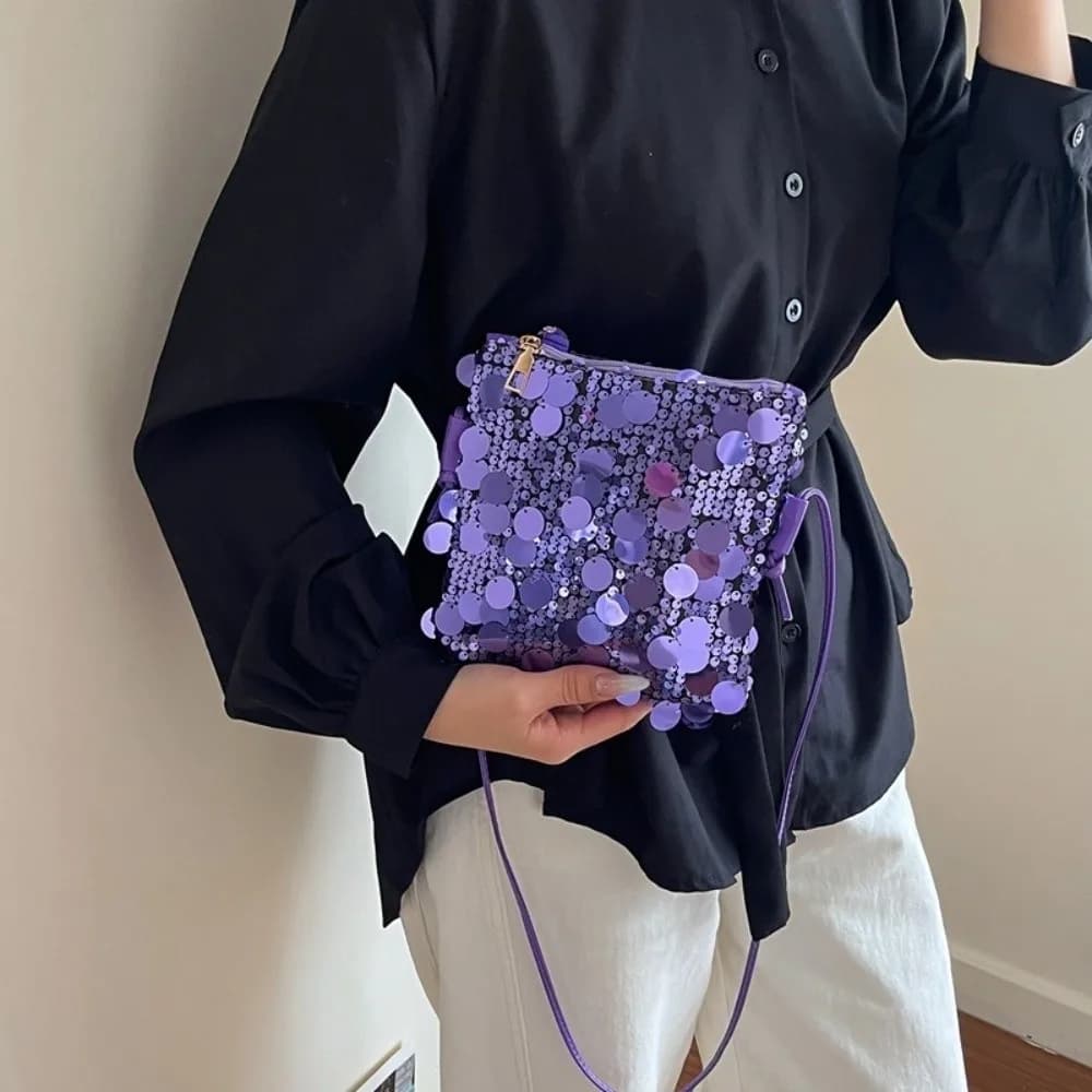Nuova mini borsa a tracolla con paillettes da donna, borsa quadrata brillante, borsa da sera con glitter per feste e matrimoni, piccola borsa a spalla.