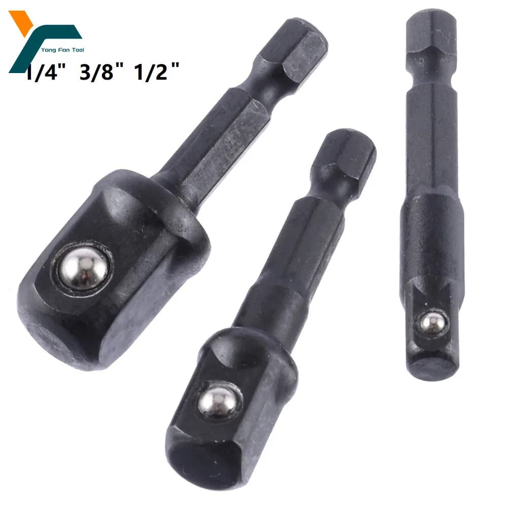 3 piece percussion grip adapter 1/4 3/8 1/2 inch sockets for driver nut extension hexagonal cod for handle screwdriver tool