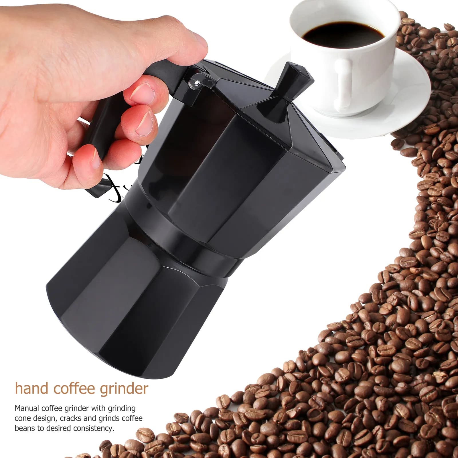 300ml aluminum coffee maker for Espresso from Stove with Pressure Precision Control, Modern Octagonal Design for Capuchin and Milk