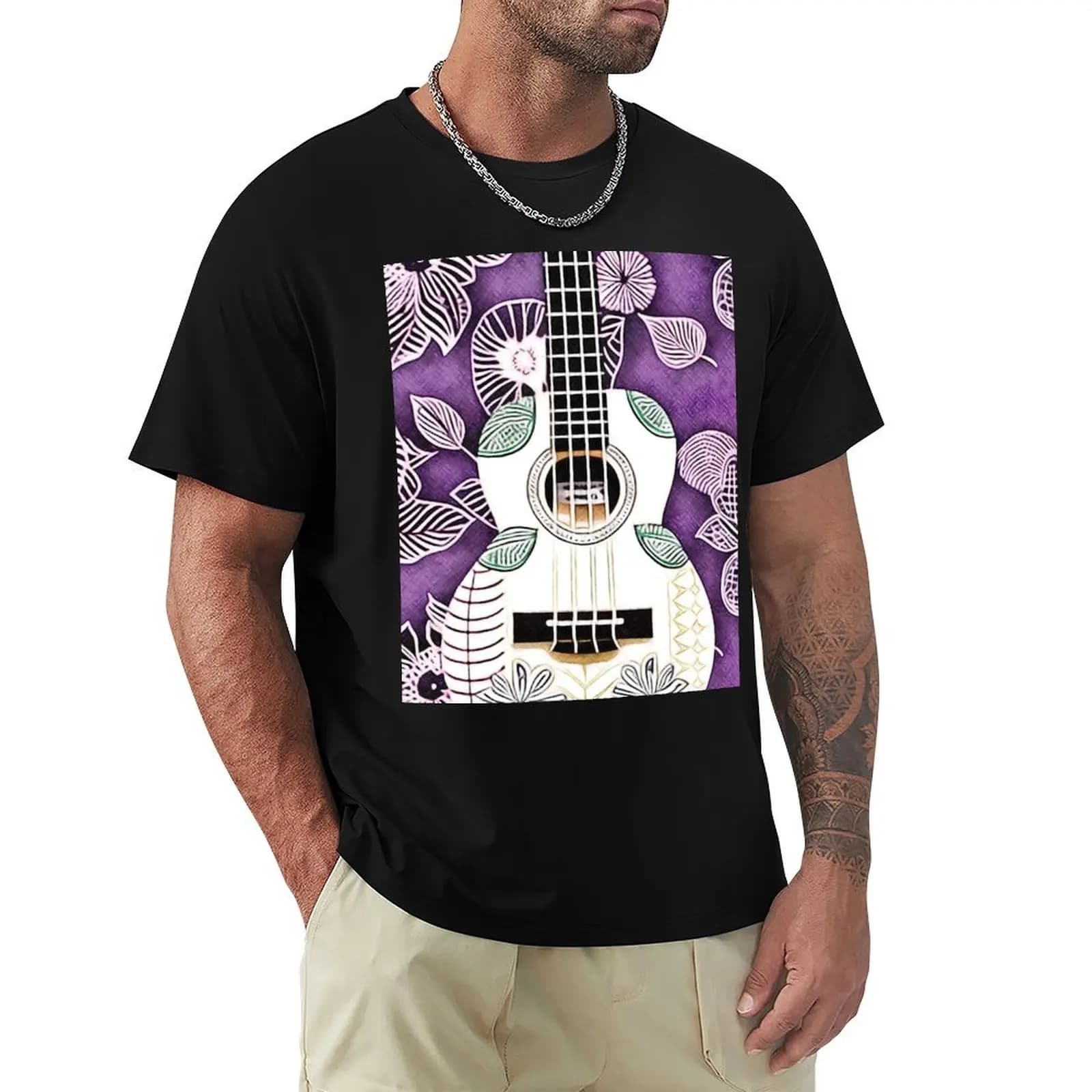 Ukulele Flower T-Shirt Quick Dry Sports Short Sleeve Tee