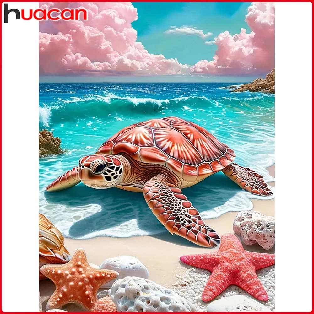 Huacan Diamond Painting Sea Turtle Seaside Diamond Mosaic Animal Landsacape New Collection Rhinestone Pictures