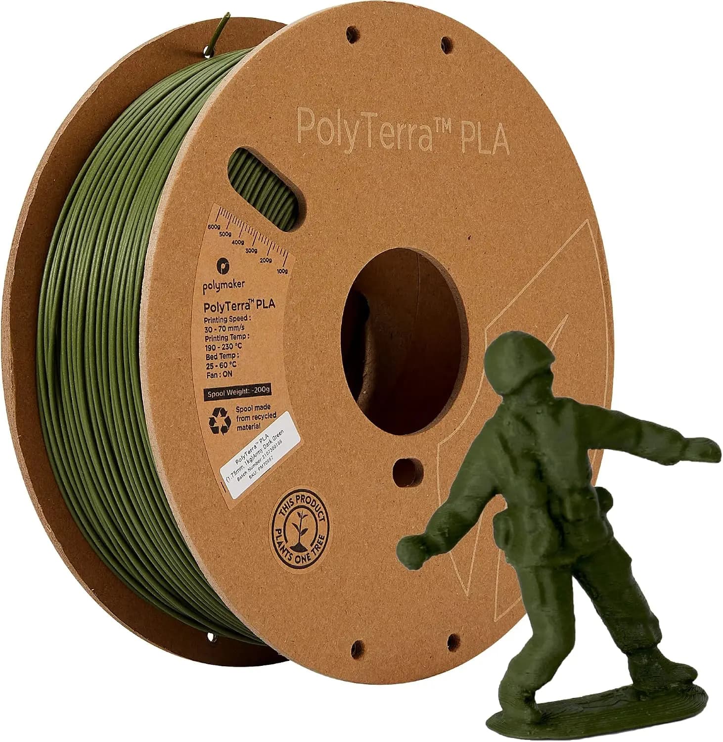 Matte PLA Filament 1.75mm, 1kg, Army Dark Green - High Speed 3D Printing, Smooth Finish, Hide Layer Lines, Accuracy +/- 0.02mm