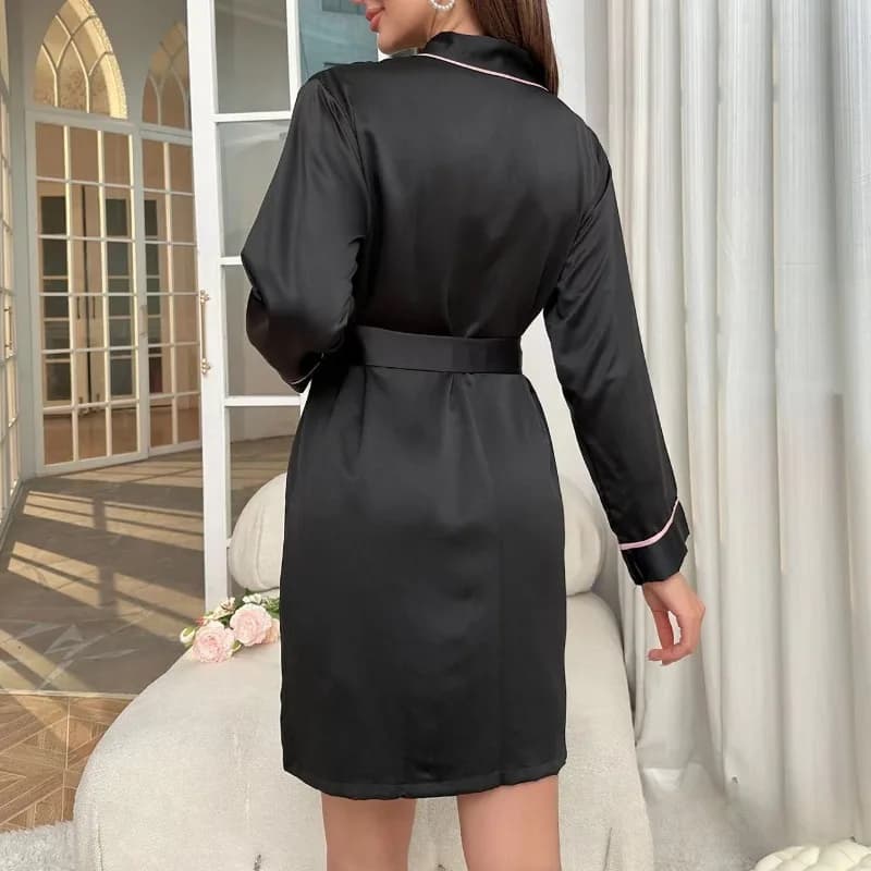 Foreign Trade Internet Celebrity Family Women's Pijama Silk Imitation Night Shirt V Bathrobe Pigiama New night shirts