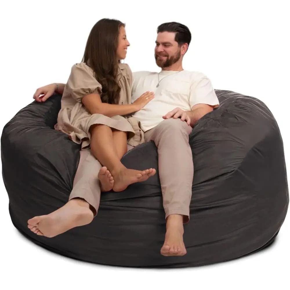 Poltrona Sacco Oversize in Camoscio Grigio - Comodo Sgabello per Soggiorno, Gaming o Spazi di Lettura